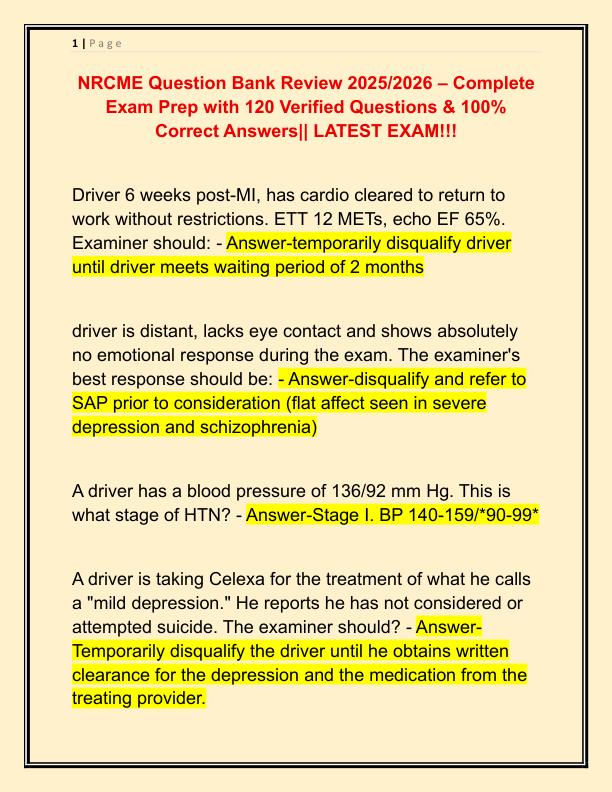NRCME Question Bank Review 2025