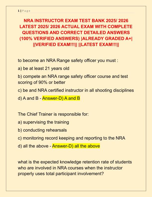NRA INSTRUCTOR EXAM TEST BANK 2025