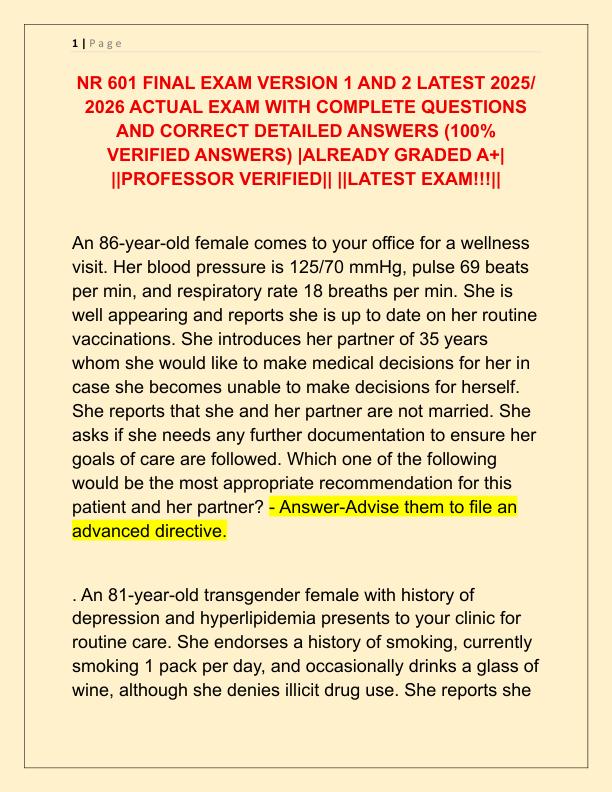 NR 601 FINAL EXAM VERSION 1 AND 2 LATEST 2025