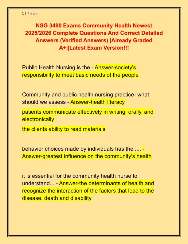NSG 3480 Exams Community Health Newest 2025