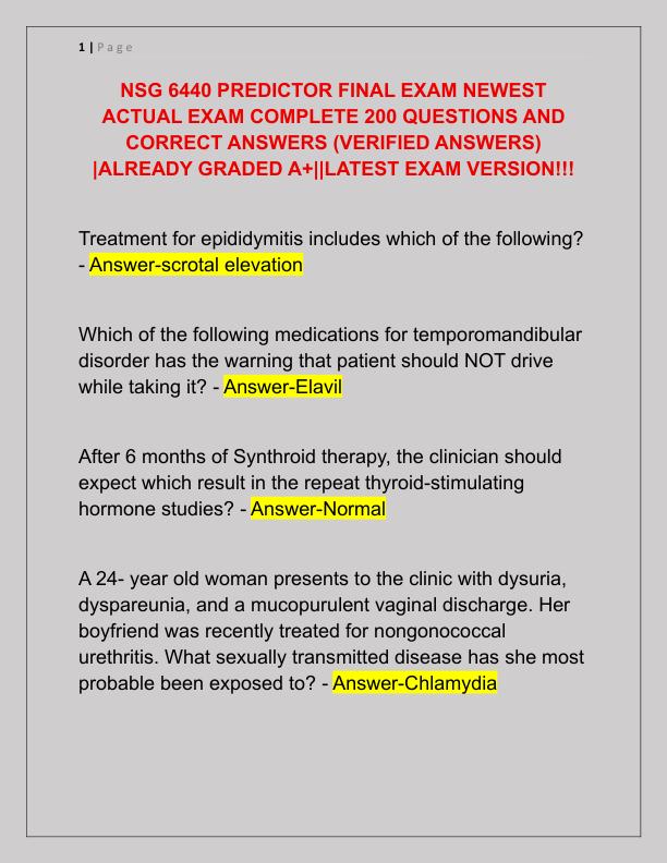 NSG 6440 PREDICTOR FINAL EXAM NEWEST ACTUAL EXAM COMPLETE 200 QUESTIONS AND CORRECT ANSWERS