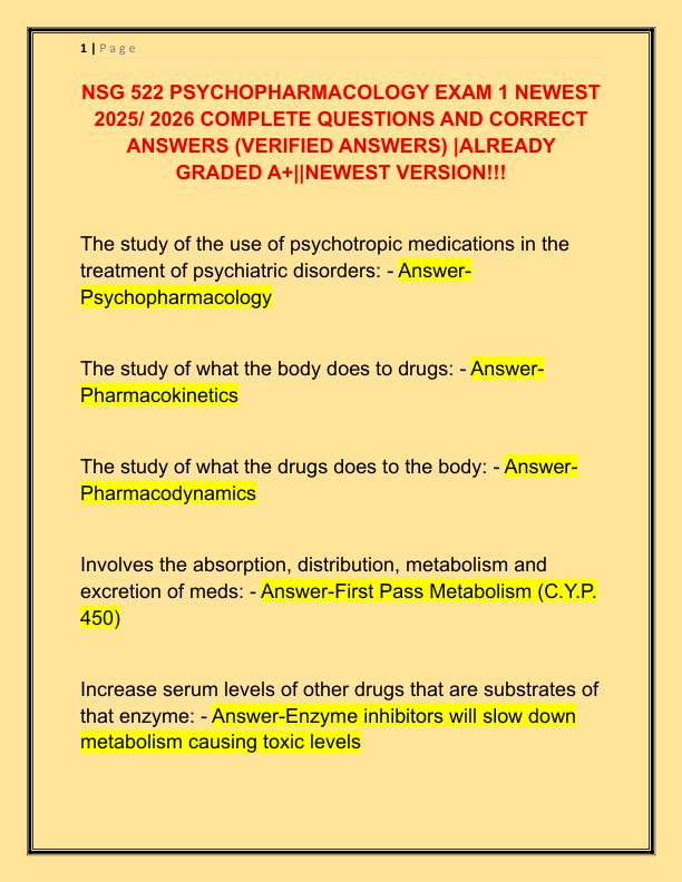 NSG 522 PSYCHOPHARMACOLOGY EXAM 1 NEWEST 2025