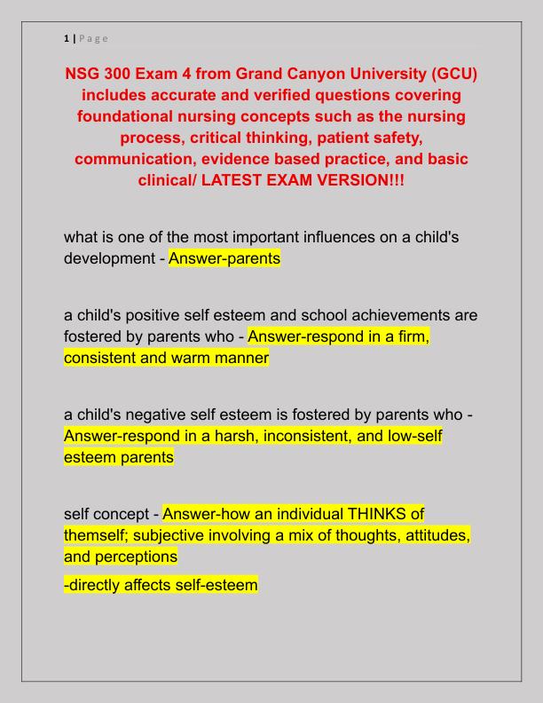 NSG 300 Exam 4 from Grand Canyon University