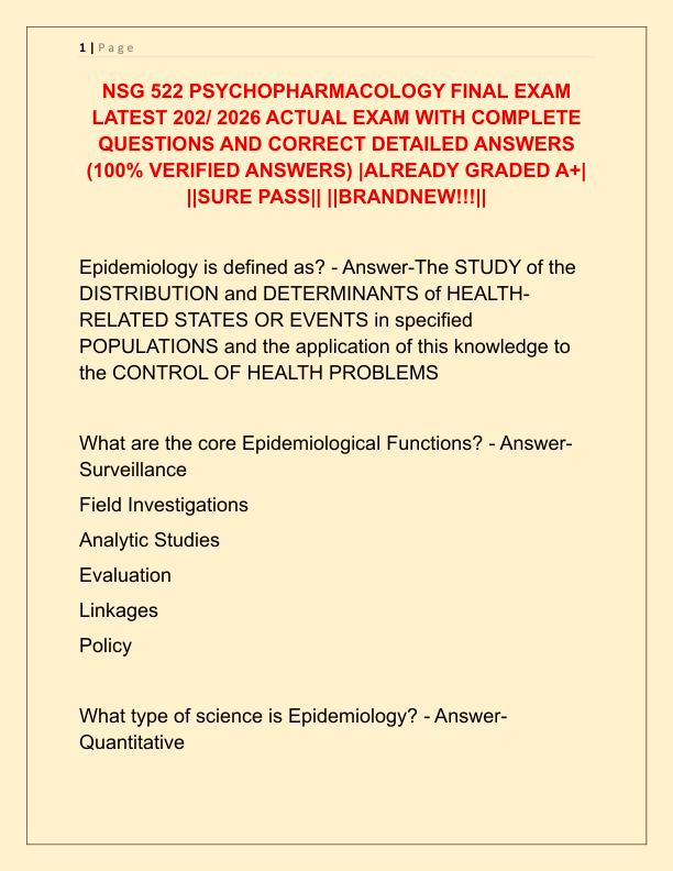 NSG 522 PSYCHOPHARMACOLOGY FINAL EXAM LATEST 202