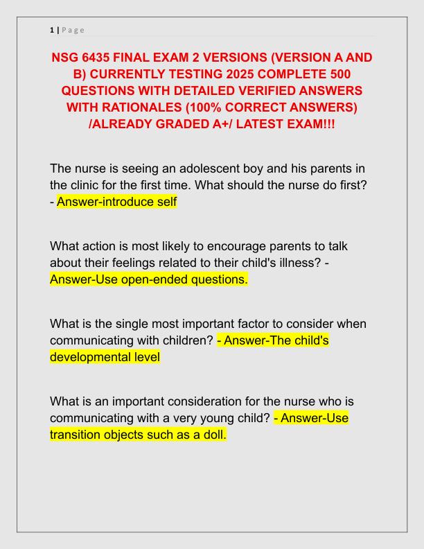 NSG 6435 FINAL EXAM 2 VERSIONS
