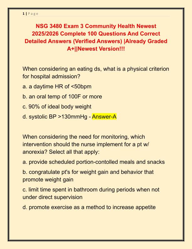 NSG 3480 Exam 3 Community Health Newest 2025 - Copy