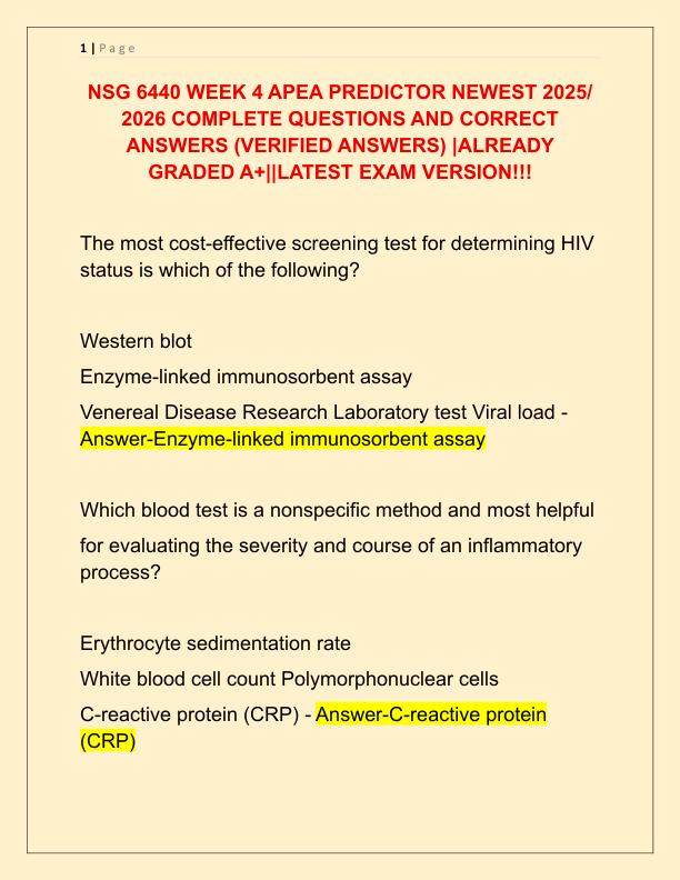 NSG 6440 WEEK 4 APEA PREDICTOR NEWEST 2025