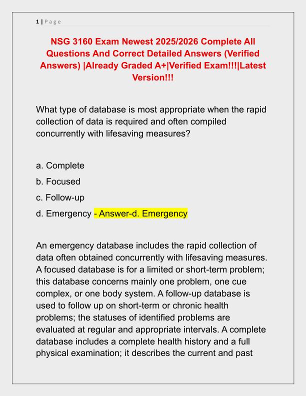 NSG 3160 Exam Newest 2025