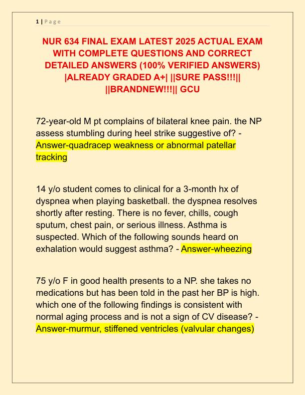 NUR 634 FINAL EXAM LATEST 2025 ACTUAL EXAM WITH COMPLETE QUESTIONS AND CORRECT DETAILED ANSWERS