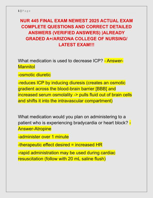 NUR 445 FINAL EXAM NEWEST 2025 ACTUAL EXAM COMPLETE QUESTIONS AND CORRECT DETAILED ANSWERS