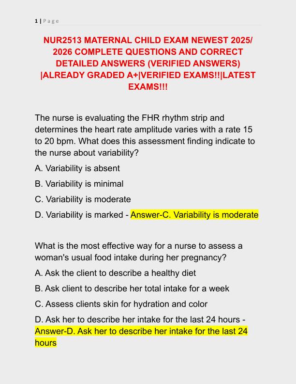 NUR2513 MATERNAL CHILD EXAM NEWEST 2025