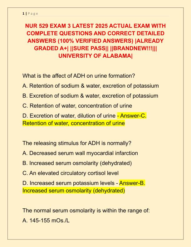 NUR 529 EXAM 3 LATEST 2025 ACTUAL EXAM WITH COMPLETE QUESTIONS AND CORRECT DETAILED ANSWERS