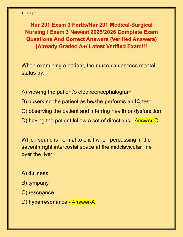 Nur 201 Exam 3 Fortis