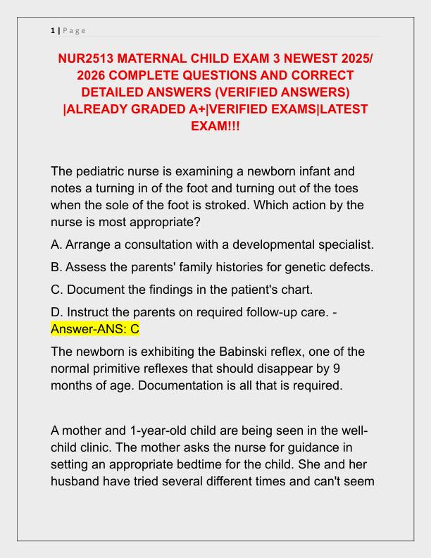 NUR2513 MATERNAL CHILD EXAM 3 NEWEST 2025