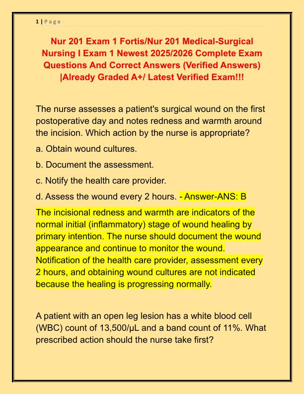 Nur 201 Exam 1 Fortis