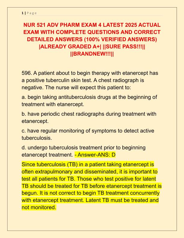 NUR 521 ADV PHARM EXAM 4 LATEST 2025 ACTUAL EXAM WITH COMPLETE QUESTIONS AND CORRECT DETAILED ANSWERS