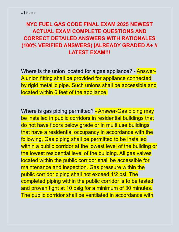 NYC FUEL GAS CODE FINAL EXAM 2025 NEWEST ACTUAL EXAM COMPLETE QUESTIONS AND CORRECT DETAILED ANSWERS WITH RATIONALES