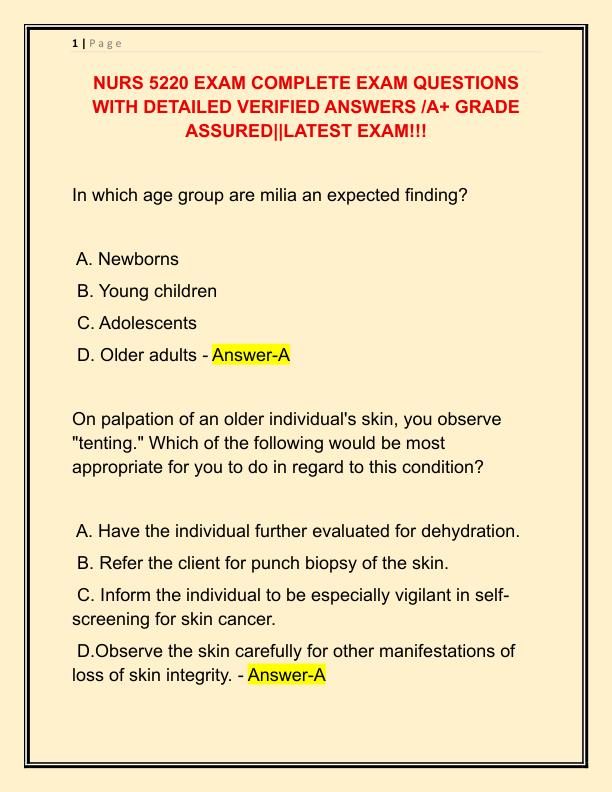 NURS 5220 EXAM COMPLETE EXAM QUESTIONS WITH DETAILED VERIFIED ANSWERS