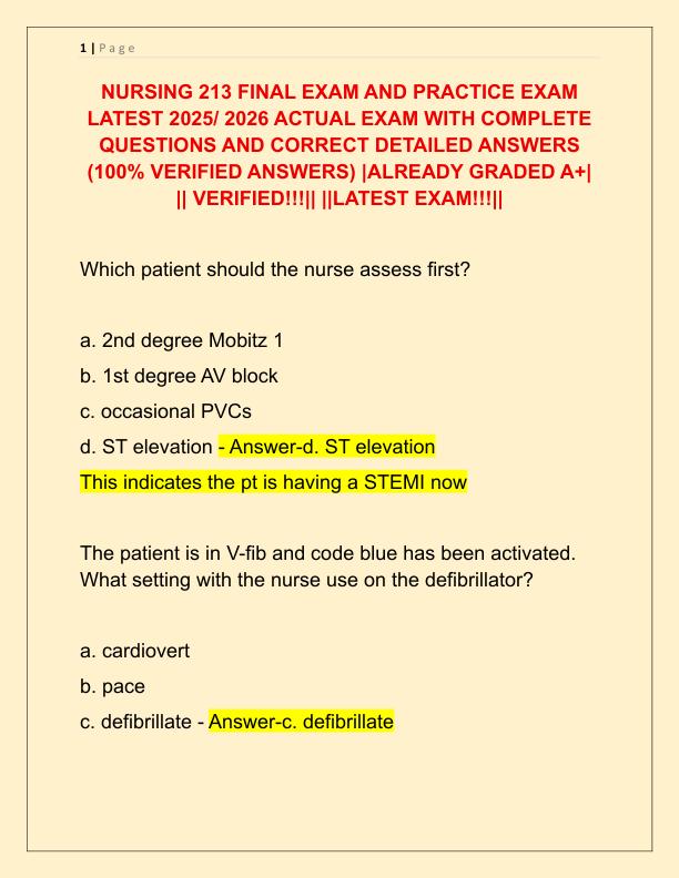 NURSING 213 FINAL EXAM AND PRACTICE EXAM LATEST 2025