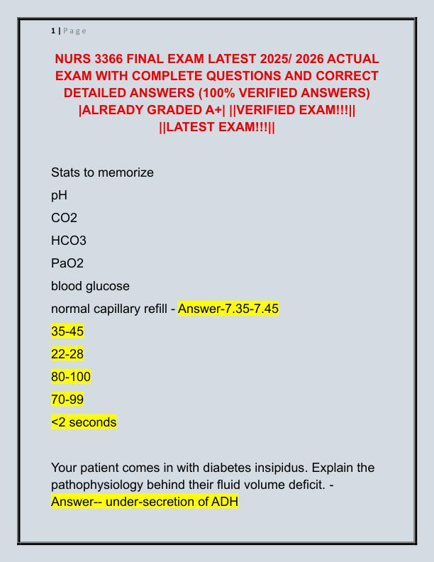 NURS 3366 FINAL EXAM LATEST 2025