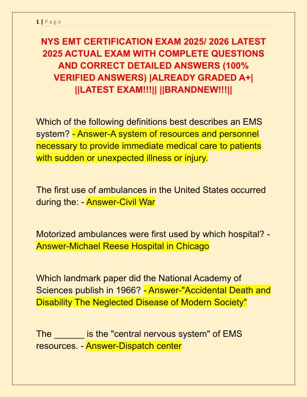 NYS EMT CERTIFICATION EXAM 2025