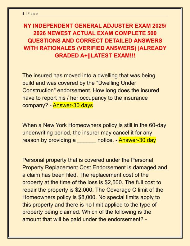 NY INDEPENDENT GENERAL ADJUSTER EXAM 2025