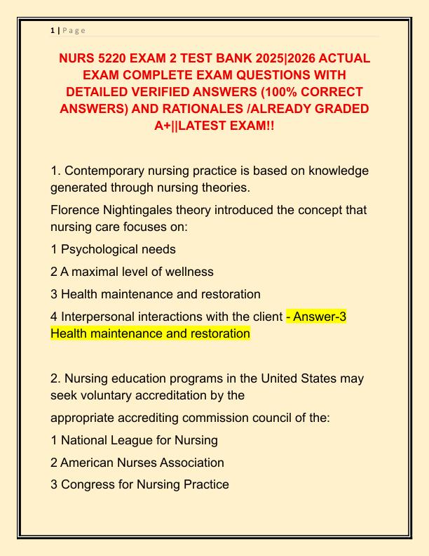 NURS 5220 EXAM 2 TEST BANK 2025