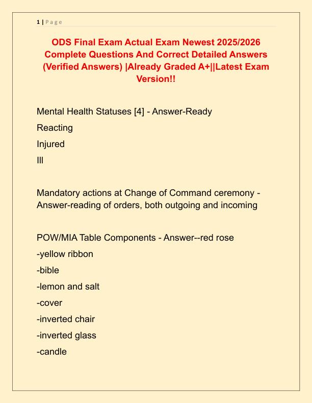 ODS Final Exam Actual Exam Newest 2025