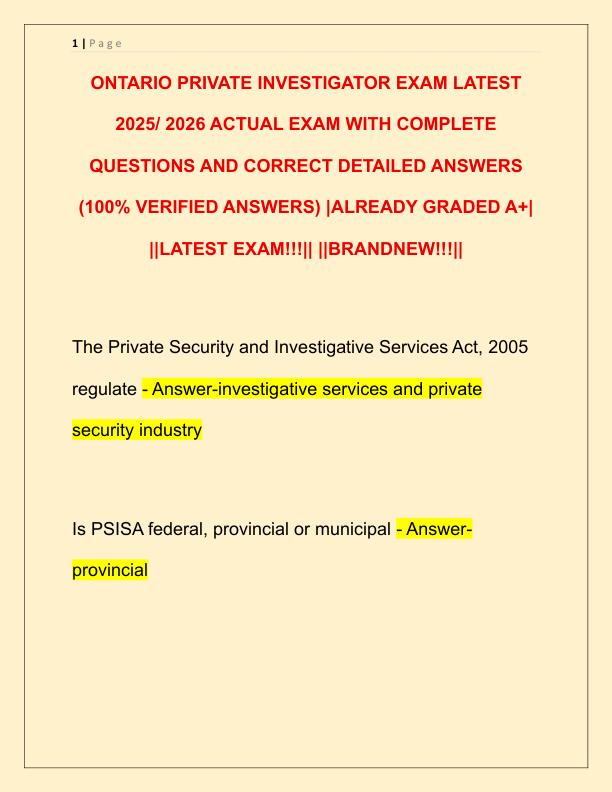 ONTARIO PRIVATE INVESTIGATOR EXAM LATEST 2025