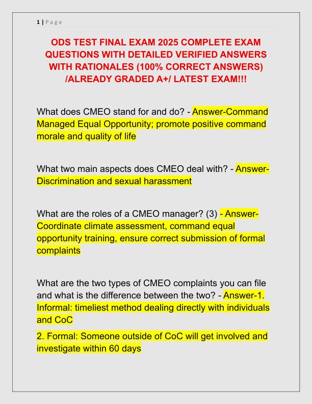 ODS TEST FINAL EXAM 2025 COMPLETE EXAM QUESTIONS WITH DETAILED VERIFIED ANSWERS WITH RATIONALES