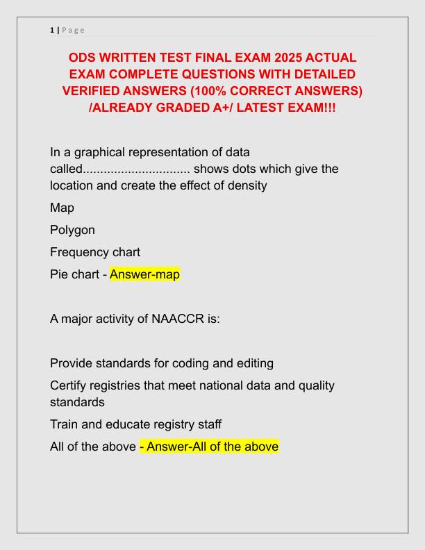 ODS WRITTEN TEST FINAL EXAM 2025 ACTUAL EXAM COMPLETE QUESTIONS WITH DETAILED VERIFIED ANSWERS