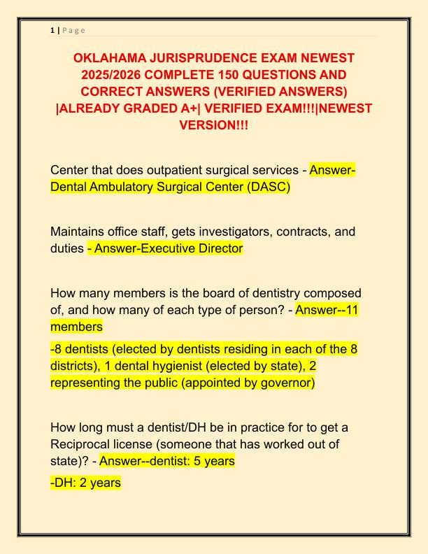 OKLAHAMA JURISPRUDENCE EXAM NEWEST 2025