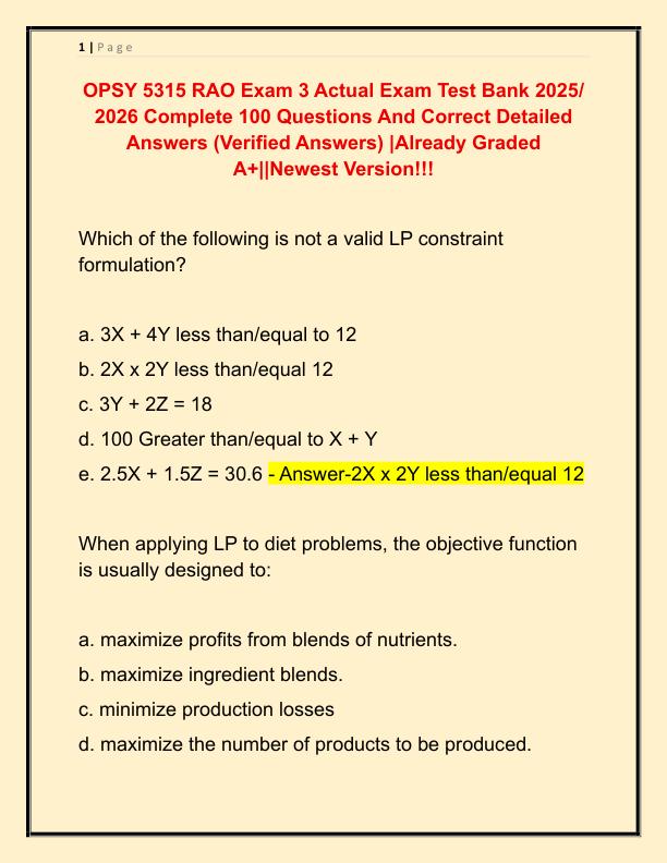 OPSY 5315 RAO Exam 3 Actual Exam Test Bank 2025
