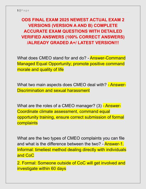 ODS FINAL EXAM 2025 NEWEST ACTUAL EXAM 2 VERSIONS