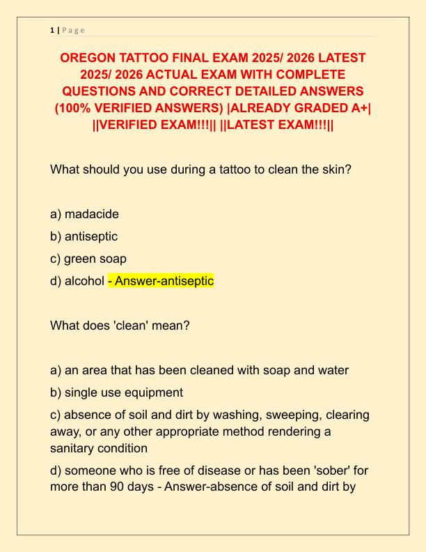 OREGON TATTOO FINAL EXAM 2025