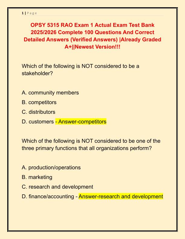 OPSY 5315 RAO Exam 1 Actual Exam Test Bank 2025
