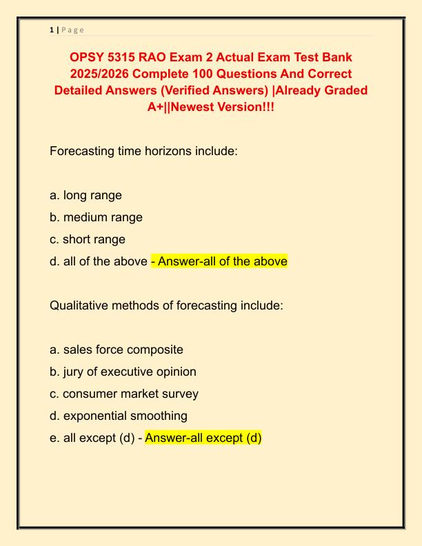 OPSY 5315 RAO Exam 2 Actual Exam Test Bank 2025