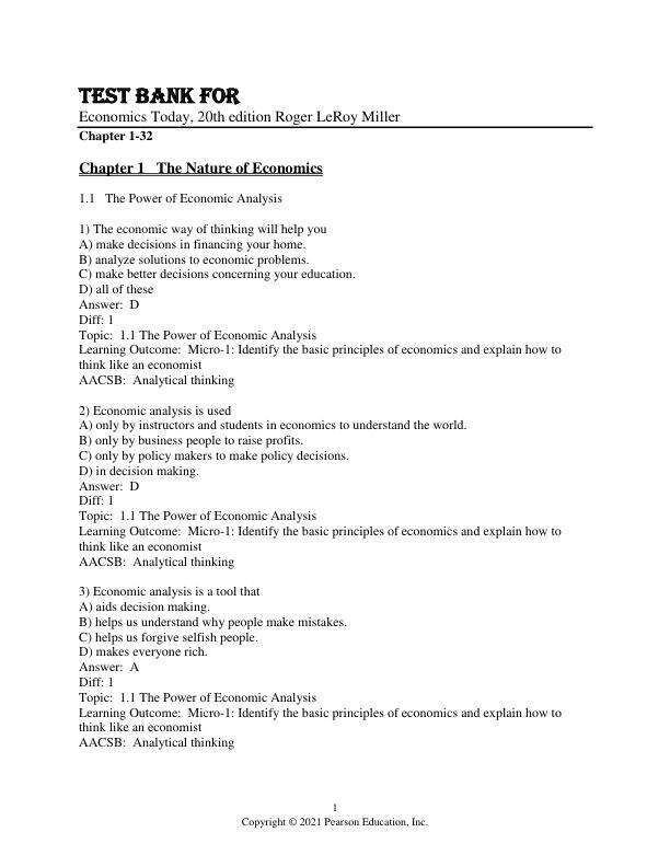 Test Bank For Economics Today, 20th Edition by Roger LeRoy Miller Chapter 1-32