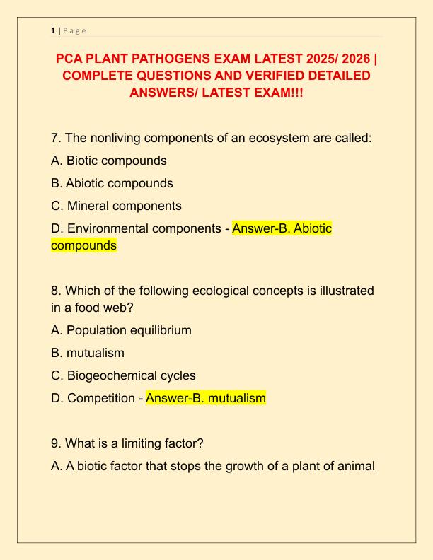 PCA PLANT PATHOGENS EXAM LATEST 2025