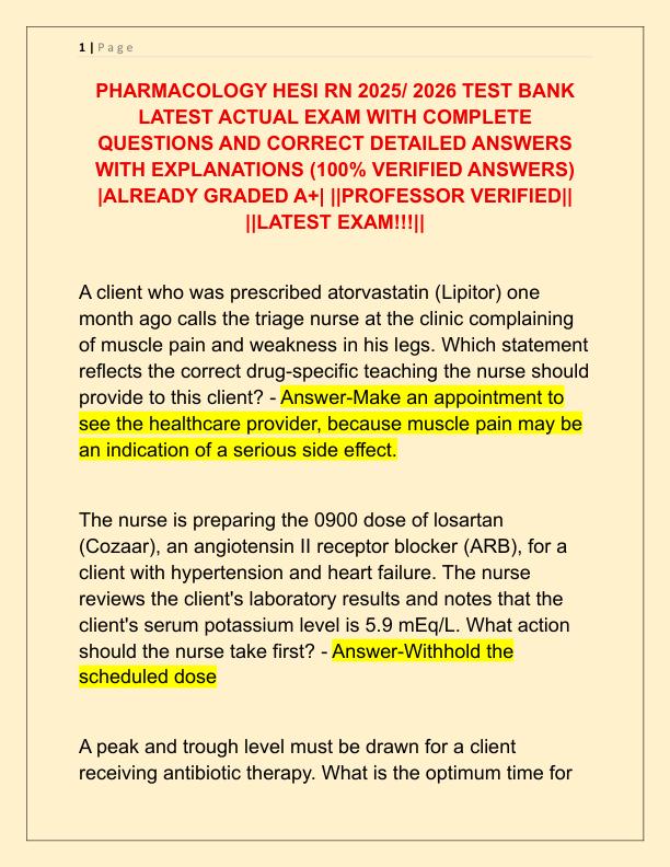PHARMACOLOGY HESI RN 2025