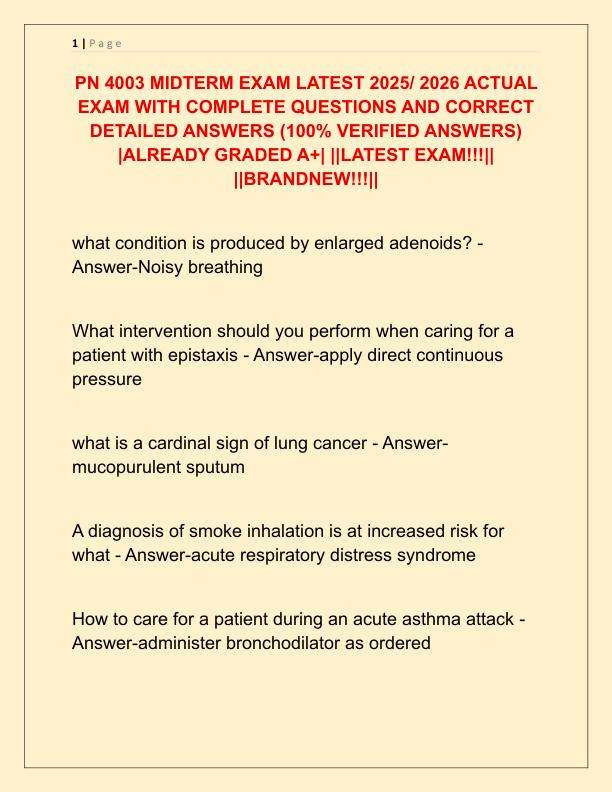 PN 4003 MIDTERM EXAM LATEST 2025