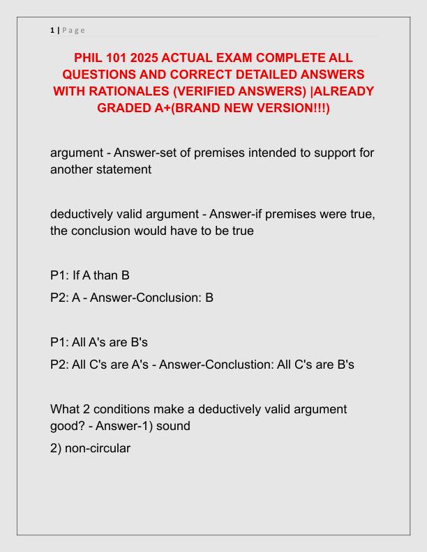 PHIL 101 2025 ACTUAL EXAM COMPLETE ALL QUESTIONS AND CORRECT DETAILED ANSWERS WITH RATIONALES