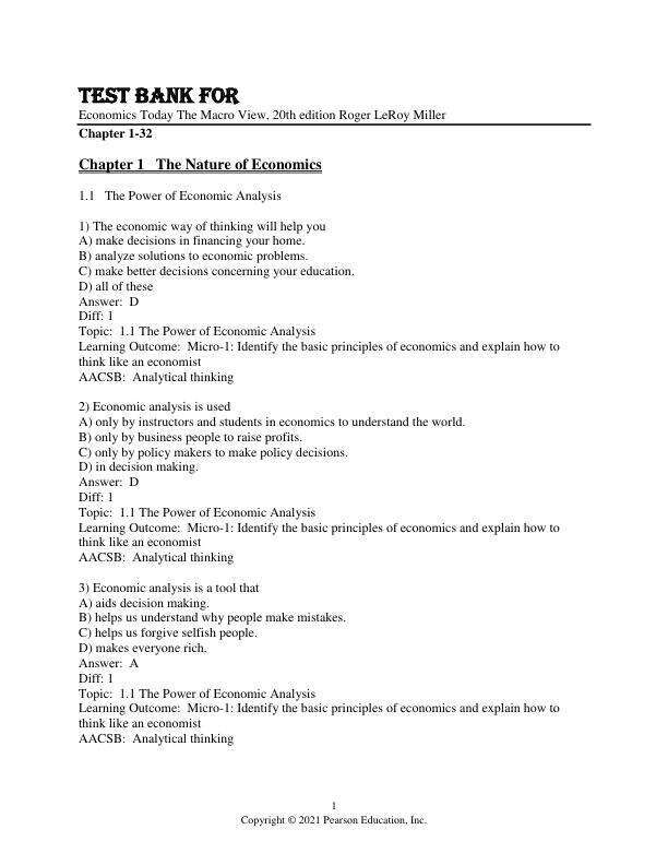 Test Bank For Economics Today The Macro View, 20th Edition by Roger LeRoy Miller Chapter 1-32