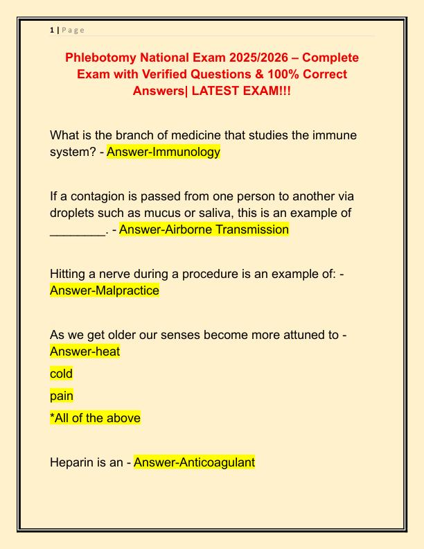 Phlebotomy National Exam 2025