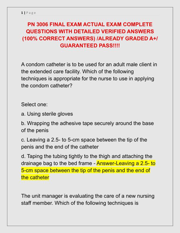 PN 3006 FINAL EXAM ACTUAL EXAM COMPLETE QUESTIONS WITH DETAILED VERIFIED ANSWERS