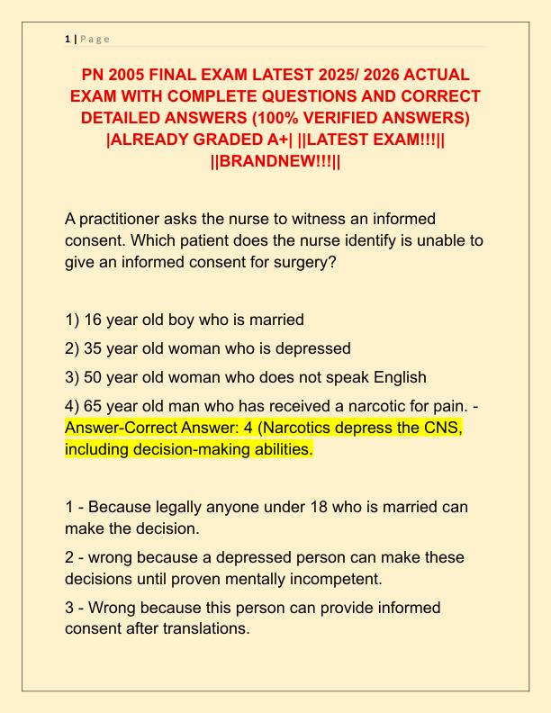 PN 2005 FINAL EXAM LATEST 2025