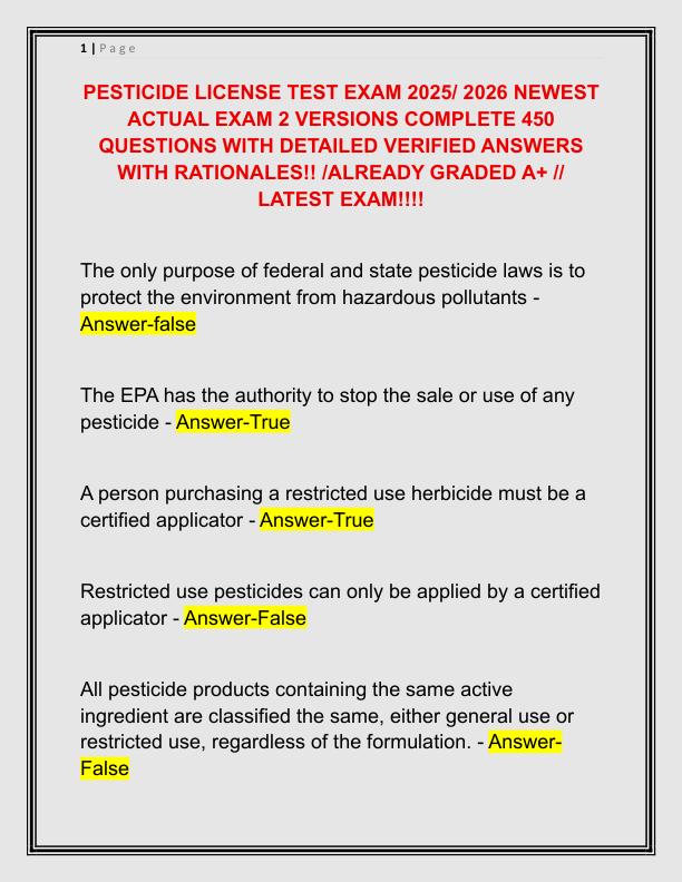 PESTICIDE LICENSE TEST EXAM 2025