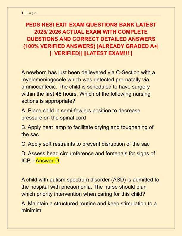 PEDS HESI EXIT EXAM QUESTIONS BANK LATEST 2025