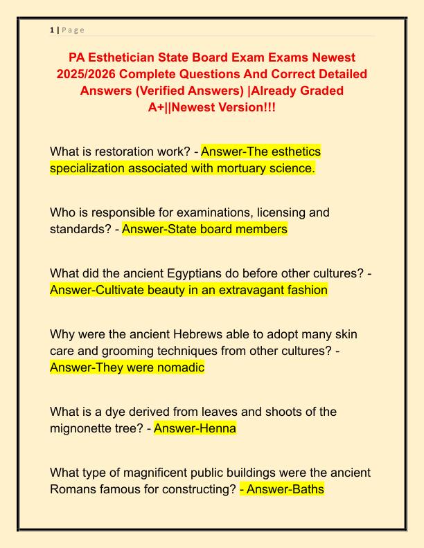 PA Esthetician State Board Exam Exams Newest 2025