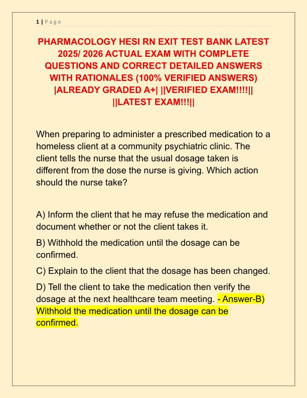 PHARMACOLOGY HESI RN EXIT TEST BANK LATEST 2025